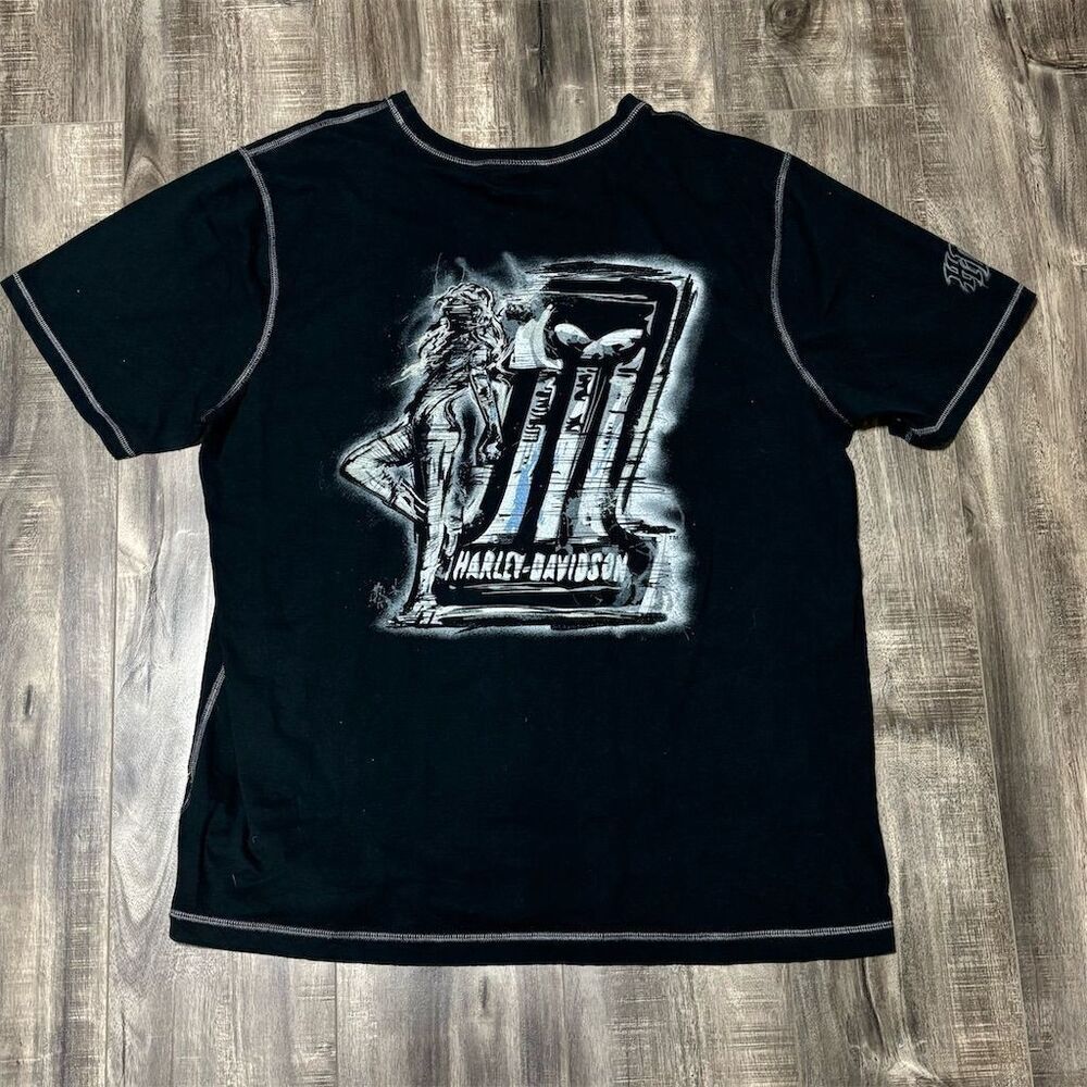 Harley Davidson Rare Men's 2XL Black Graphic Print T-Shirt Motorcycle‎ Theme